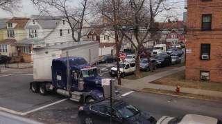 truck making tight turn on residental street [upl. by Etnoel]