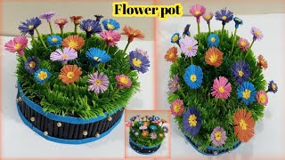 DIY Flower Pot Decorative Showpiece  Paper Craft  Easy Home Decor Ideas  Flower Pot Making ideas [upl. by Needan735]