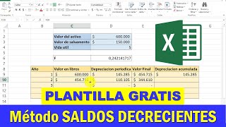 DEPRECIACION por SALDOS DECRECIENTES en Excel [upl. by Claudell]