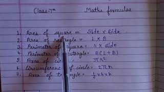 class 7th important maths formulas [upl. by Karlene]