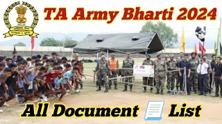 TA Army Bharti 2024 ll Document Kya kya Chyia ll TA Army Rally All Document List [upl. by Vyky323]