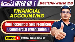 Financial Accounting CMA Inter  Final Account of Sole Proprietor Class1  CACMA Santosh Kumar Sir [upl. by Oicirbaf]