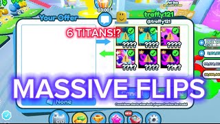 Trading Montage 70  MASSIVE FLIPS 6 TITANICS 💎☘️  Pet Simulator X  Roblox [upl. by Llemrej268]