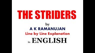 THE STRIDERS BY A K RAMANUJAN IN ENGLISH EXPLANATION AND ANALYSIS [upl. by Strenta480]