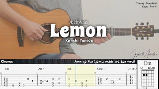 Lemon  米津玄師 Kenshi Yonezu  Fingerstyle Guitar  TAB  Chords  Lyrics [upl. by Tobiah]