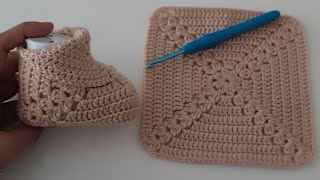 How to crochet granny square baby shoes  AMAZİNG easy crochet baby shoes pattern for beginners [upl. by Selrahcnhoj]