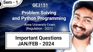 Problem Solving and Python Programming Important questions in Tamil GE3151 JanFeb  2024 Exam [upl. by Storfer]