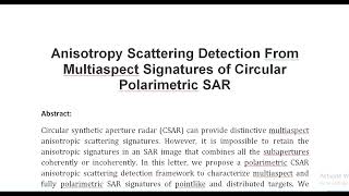 Anisotropy Scattering Detection From Multiaspect Signatures of Circular Polarimetric SAR [upl. by Leiria]