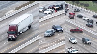 Drone captures Houston icy bridge spins slides saves and close calls [upl. by Aneeram]