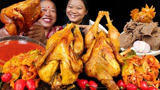 Eating 2 Whole Spicy Local Chicken With Dhido amp Kimchi  Mukbang With Sister In Law आमाजू दिदि🤩 [upl. by Linn742]