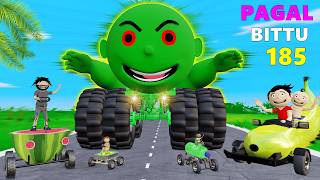 Monster Truck Watermelon Banana Mango Bottle Car Race  Gadi Wala Cartoon  Desi Comedy Video [upl. by Akeinahs674]