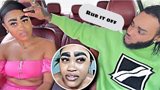 THICK EYEBROWS PRANK ON BOYFRIEND  Trying out the new 👻pepper ranch chicken sandwich🍔 [upl. by Emlynne]