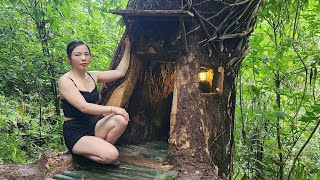 How to make a shelter in a giant tree trunk  wild forest beauty [upl. by Padegs]