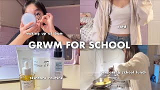 GRWM FOR SCHOOL  waking up at 6am skincare routine ootd preparing school lunch [upl. by Elmo618]