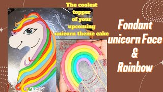 How to make a Fondant Unicorn Cake Topper How to make Fondant Rainbow cake TopperEnglish subtitle [upl. by Aicirtak]