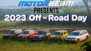 Jimny vs Thar vs ScorpioN vs Hilux vs Grand Cherokee  OffRoad Day  MotorBeam [upl. by Lehcir647]