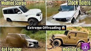 Fortuner 4x4 vs thar 4x4 vs scorpio 4x2 vs bolero 4x2 mud offroding 😰 [upl. by Pammi]