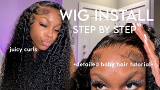 The Best Bomb Curly HD Lace Wig Install  Detailed Baby hair Tutorial  Pre Plucked  Asteria Hair [upl. by Htelimay71]