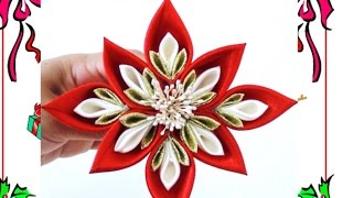 Flores Kanzashi Navideñas  Christmas kanzashi flowers [upl. by Eirena]