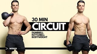 30 min Circuit HIIT workout  Dumbbells Kettlebell and Bodyweight  Repeat [upl. by Airel878]