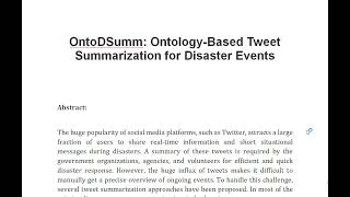 OntoDSumm Ontology Based Tweet Summarization for Disaster Events [upl. by Adnimra504]