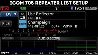 Icom IC705 Repeater list setup [upl. by Lotus]