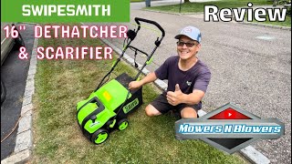 SWIPESMITH 16”15A Electric Dethatcher Scarifier w5Position Depth Adjustment 145 Gal Removable Bag [upl. by Brouwer379]