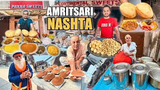 Amritsar Best Breakfast  Poori Cholley Punjabi LassiKachoriKulfi Phirni  Amritsar Street Food [upl. by Cotsen]