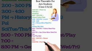 Best Timetable For Arts Students Class 11 amp 12  Timetable For Class 11 amp 12 Arts Student shorts [upl. by Norvol]