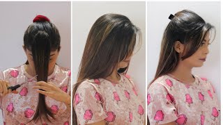 How to cut your own hair at home  Side swept bangs Flicks  Rinkal Soni [upl. by Ruosnam]