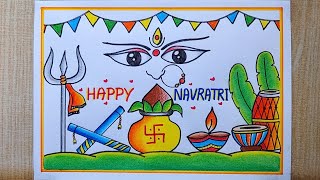 Navratri Special drawing easy How to draw Navratri poster drawingMaa Durga Face drawingDurga Puja [upl. by Ykcaj]