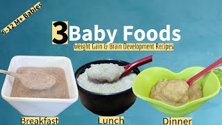 3 Baby foods Weightgain Food For 612 month BabiesRagi Banana Sooji dal Apple Brown Rice Cereal [upl. by Naujed]