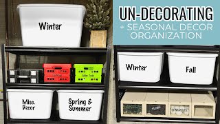 SEASONAL DECOR STORAGE  Taking Down Winter Decor  Some Decluttering amp Organization [upl. by Otreblasiul]