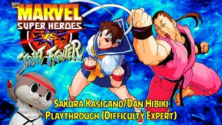 Marvel Super Heroes vs Street Fighter Sakura🌺Dan👺 Playthrough Difficulty Expert [upl. by Elolcin972]