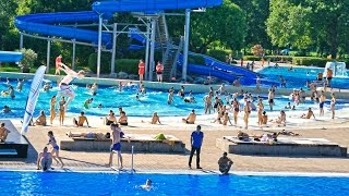 Wellen amp Wasserspringen 7 5 3m Freibad Reutlingen 4K Germany Аквапарк Прыжки и волны [upl. by Dnalyk]