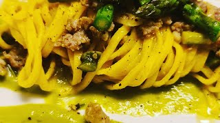 ChefFilo60 ricette Spaghetti alla chitarra con asparagi e salsiccia [upl. by Mahda727]