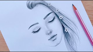 Easy Pencil sketch  How to draw A Girl face with eyes closed  step by step  Drawing Tutorial [upl. by Edita]