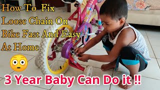 3 Year Baby Repair Her Cycle  Cycle repair How To fix Cycle chain  how to fix loose chain on bike [upl. by Howe424]