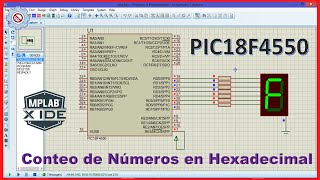 Conteo digital de números hexadecimales mediante PROTEUS y MPLAB utilizando el PIC18F4550 [upl. by Sivat]