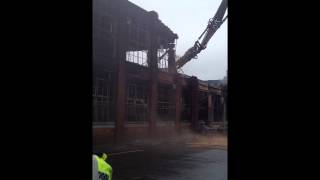 Fire destroys Leicester factory in Frisby Road Leicester  demolition begins [upl. by Eehc]