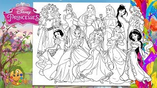 Disney Princesses  All Together  Coloring pages  Coloring book [upl. by Moffat6]