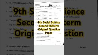 9th Social Science Second Midterm Original Question Paper important questions [upl. by Eilyw372]