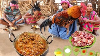 original RED COUNTRY CHICKEN curry cooking by santali tribe people and eating with hot rice [upl. by Ydnirb835]