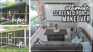 Screened In Porch Makeover  How to paint a screened porch  Projector Screen Patio DIY Makeover [upl. by Licht53]