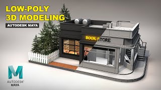 LowPoly 3D Modeling  Bookstore  Autodesk Maya 2022 [upl. by Enitsirhc]