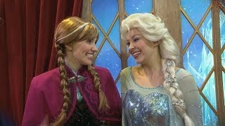 Anna and Elsa quotFrozenquot meetandgreet in Norway at Epcot in Walt Disney World [upl. by Eikceb779]