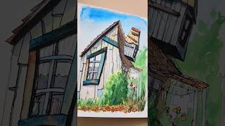 whimsical houses watercolor painting house drawing imagination imaginary ink watercolorink [upl. by Isola]