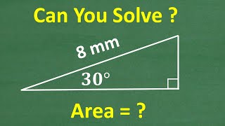 A right triangle has an angle of 30 degrees Find the area of the triangle if the hypotenuse is 8mm [upl. by Wallack]