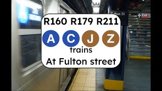 🅐🅒🅙🅩 trains at Fulton street [upl. by Lerrud]