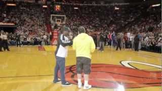 LeBron James Tackles amp Bear Hugs Michael Drysch The Carmex HalfCourt Hero Live Footage [upl. by Yedsnil191]